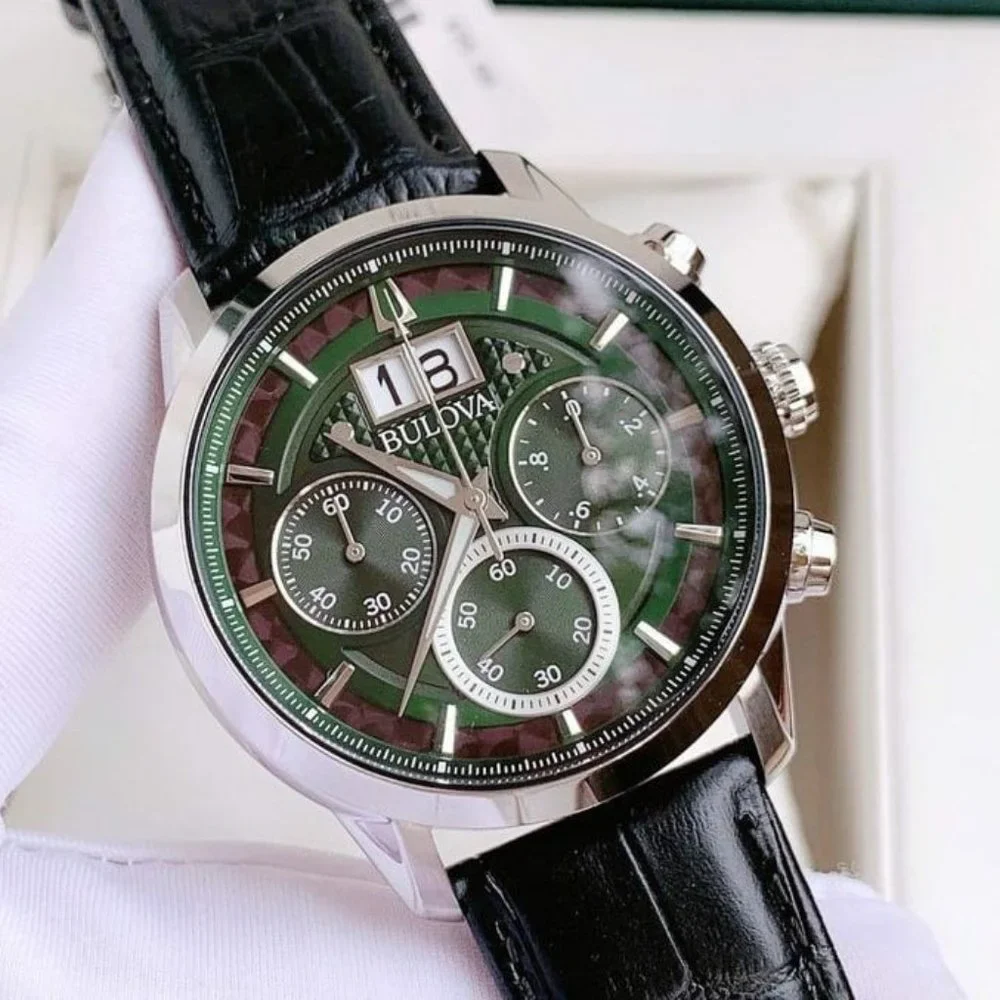 Bulova Green Chronograph 44mm Men's Luxury Watch! NEW